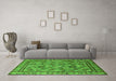 Machine Washable Oriental Green Traditional Area Rugs in a Living Room,, wshurb1352grn