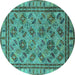 Round Machine Washable Oriental Turquoise Traditional Area Rugs, wshurb1352turq