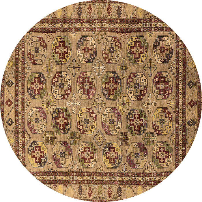 Round Machine Washable Oriental Brown Traditional Rug, wshurb1352brn