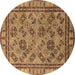 Round Machine Washable Oriental Brown Traditional Rug, wshurb1352brn