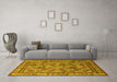 Machine Washable Oriental Yellow Traditional Rug in a Living Room, wshurb1352yw