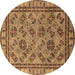 Round Oriental Brown Traditional Rug, urb1352brn