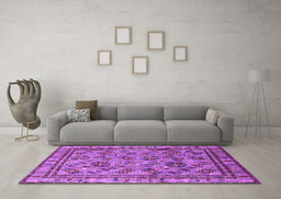 Machine Washable Oriental Purple Traditional Area Rugs in a Living Room, wshurb1352pur