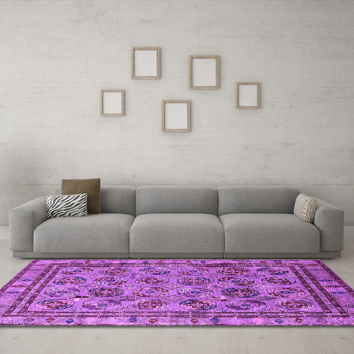 Machine Washable Oriental Purple Traditional Area Rugs in a Living Room, wshurb1352pur