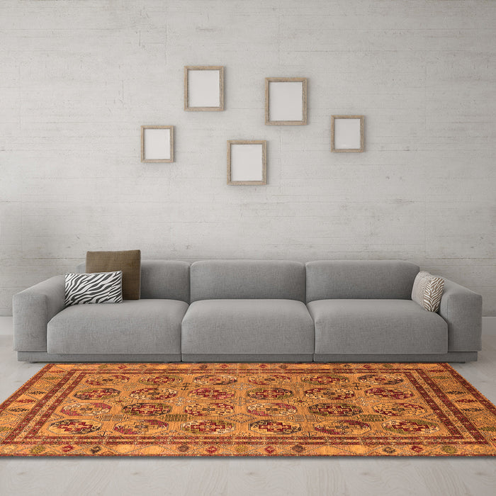 Machine Washable Oriental Orange Traditional Area Rugs in a Living Room, wshurb1352org