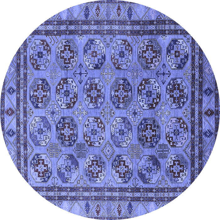 Round Machine Washable Oriental Blue Traditional Rug, wshurb1352blu