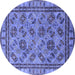 Round Machine Washable Oriental Blue Traditional Rug, wshurb1352blu