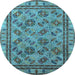 Round Machine Washable Oriental Light Blue Traditional Rug, wshurb1352lblu