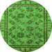 Round Machine Washable Oriental Green Traditional Area Rugs, wshurb1352grn