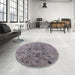 Round Mid-Century Modern Purple Oriental Rug in a Office, urb1353