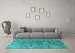 Machine Washable Oriental Turquoise Industrial Area Rugs in a Living Room,, wshurb1353turq