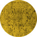 Round Oriental Yellow Industrial Rug, urb1353yw