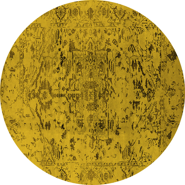 Round Machine Washable Oriental Yellow Industrial Rug, wshurb1353yw