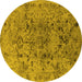 Round Machine Washable Oriental Yellow Industrial Rug, wshurb1353yw