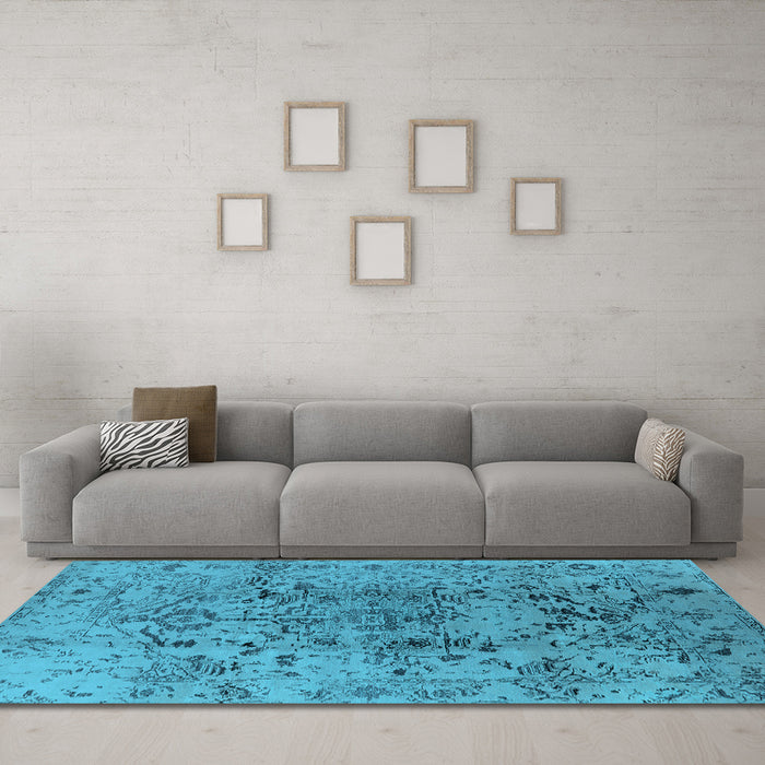 Machine Washable Oriental Light Blue Industrial Rug in a Living Room, wshurb1353lblu