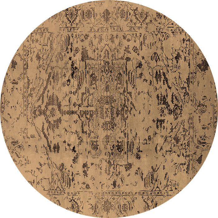 Round Machine Washable Oriental Brown Industrial Rug, wshurb1353brn