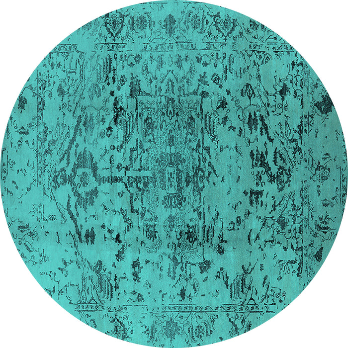 Round Machine Washable Oriental Turquoise Industrial Area Rugs, wshurb1353turq