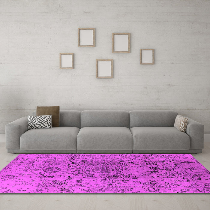 Machine Washable Oriental Pink Industrial Rug in a Living Room, wshurb1353pnk