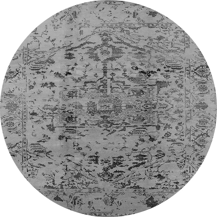 Round Machine Washable Oriental Gray Industrial Rug, wshurb1353gry