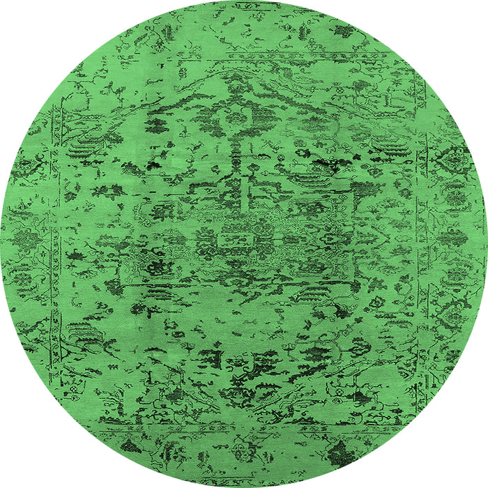 Round Oriental Emerald Green Industrial Rug, urb1353emgrn