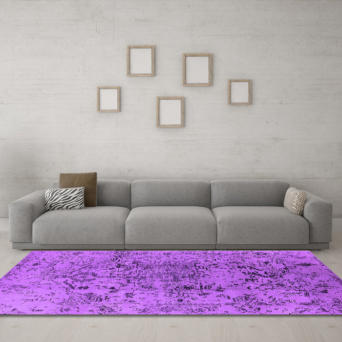 Machine Washable Oriental Purple Industrial Area Rugs in a Living Room, wshurb1353pur