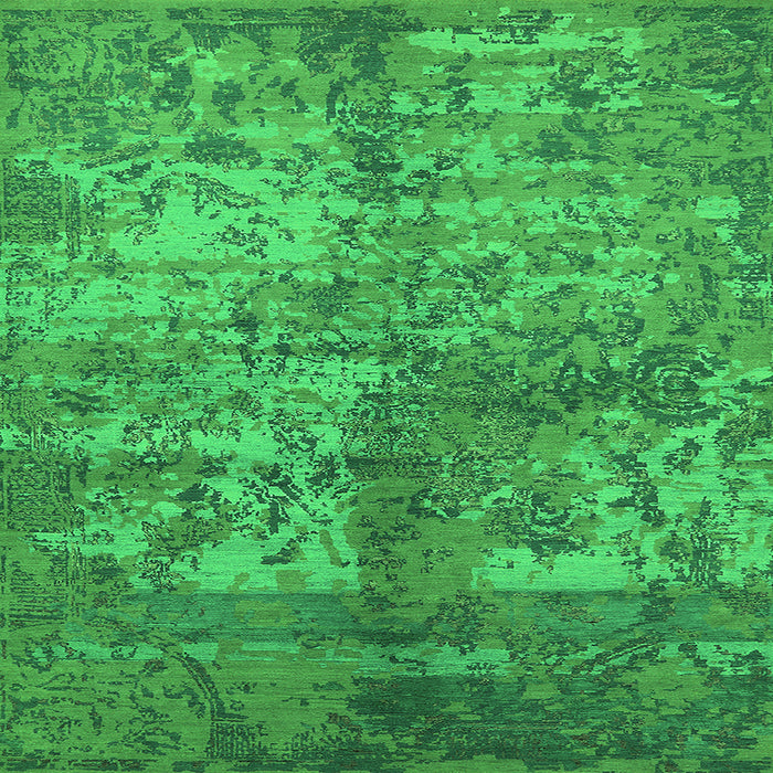 Square Machine Washable Oriental Green Industrial Area Rugs, wshurb1354grn