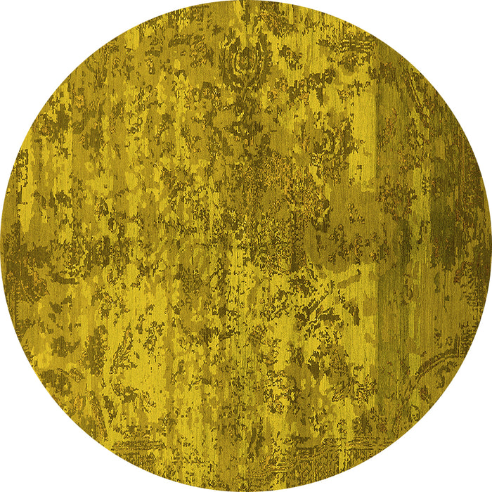 Round Machine Washable Oriental Yellow Industrial Rug, wshurb1354yw