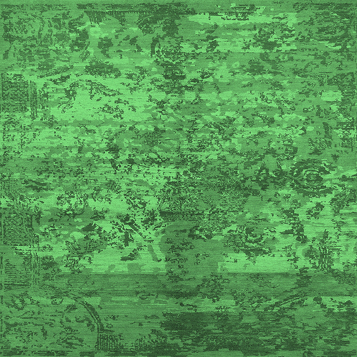 Square Machine Washable Oriental Emerald Green Industrial Area Rugs, wshurb1354emgrn