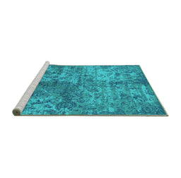 Sideview of Machine Washable Oriental Turquoise Industrial Area Rugs, wshurb1354turq