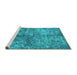 Sideview of Machine Washable Oriental Turquoise Industrial Area Rugs, wshurb1354turq