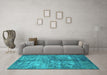 Machine Washable Oriental Turquoise Industrial Area Rugs in a Living Room,, wshurb1354turq