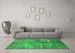 Machine Washable Oriental Green Industrial Area Rugs in a Living Room,, wshurb1354grn