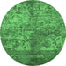 Round Machine Washable Oriental Emerald Green Industrial Area Rugs, wshurb1354emgrn