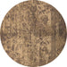 Round Machine Washable Oriental Brown Industrial Rug, wshurb1354brn