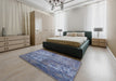 Mid-Century Modern Azure Blue Oriental Rug in a Bedroom, urb1354