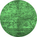 Round Oriental Emerald Green Industrial Rug, urb1354emgrn