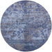 Round Machine Washable Industrial Modern Azure Blue Rug, wshurb1354