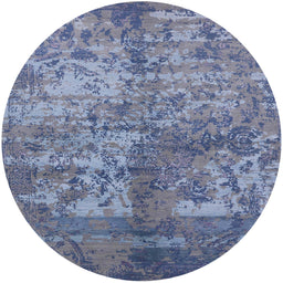 Round Mid-Century Modern Azure Blue Oriental Rug, urb1354