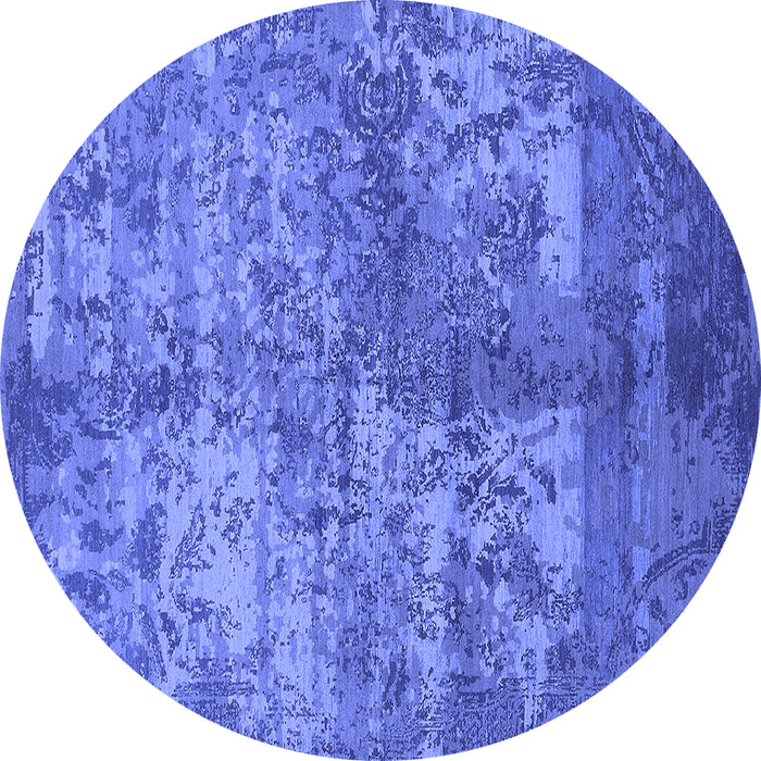 Round Machine Washable Oriental Blue Industrial Rug, wshurb1354blu