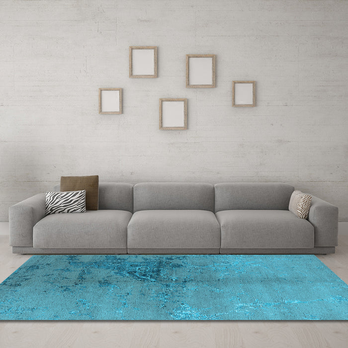 Machine Washable Oriental Light Blue Industrial Rug in a Living Room, wshurb1355lblu