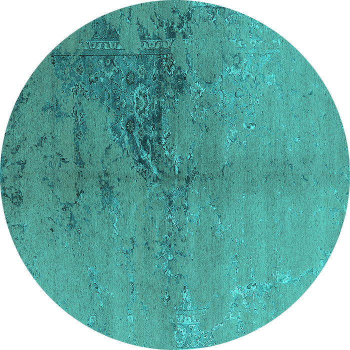 Round Machine Washable Oriental Turquoise Industrial Area Rugs, wshurb1355turq