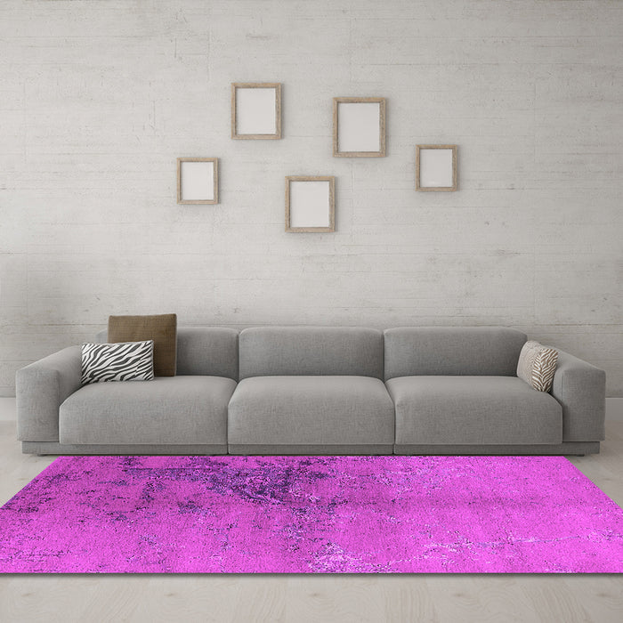 Machine Washable Oriental Pink Industrial Rug in a Living Room, wshurb1355pnk
