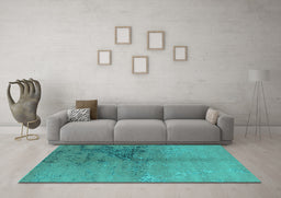 Machine Washable Oriental Turquoise Industrial Area Rugs in a Living Room,, wshurb1355turq