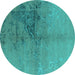 Round Oriental Turquoise Industrial Rug, urb1355turq