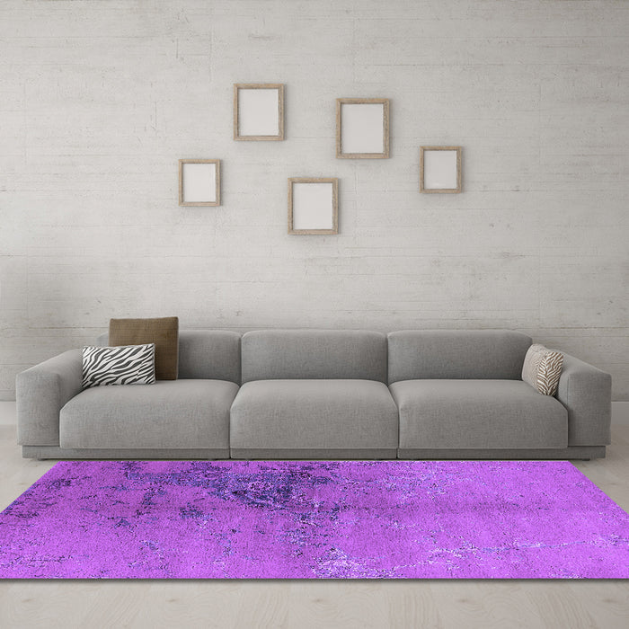 Machine Washable Oriental Purple Industrial Area Rugs in a Living Room, wshurb1355pur