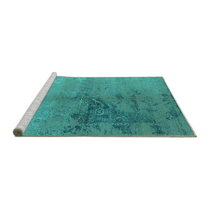 Sideview of Machine Washable Oriental Turquoise Industrial Area Rugs, wshurb1355turq