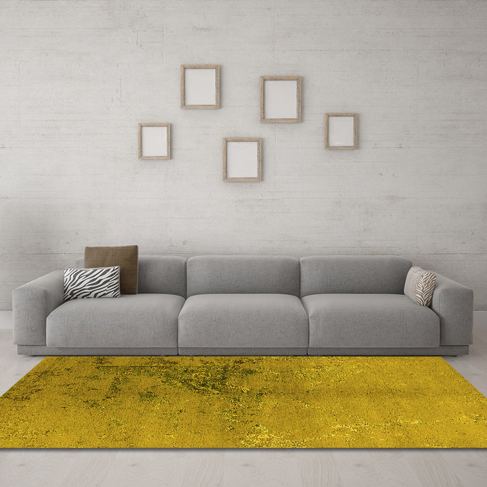 Machine Washable Oriental Yellow Industrial Rug in a Living Room, wshurb1355yw