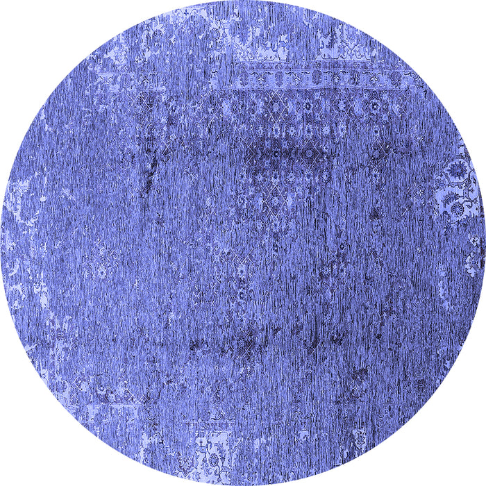Round Machine Washable Oriental Blue Industrial Rug, wshurb1356blu