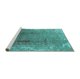 Sideview of Machine Washable Oriental Turquoise Industrial Area Rugs, wshurb1356turq