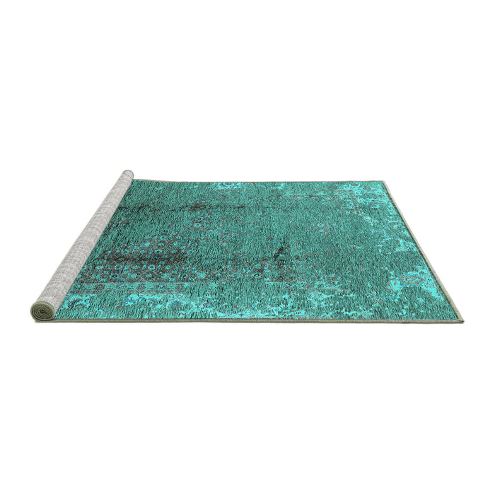 Sideview of Machine Washable Oriental Turquoise Industrial Area Rugs, wshurb1356turq